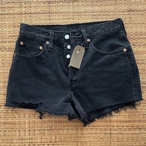 Levi's Black High-Rise Distressed Denim Shorts